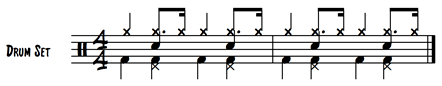 The excerpt presents a two-measure excerpt for drum set. 